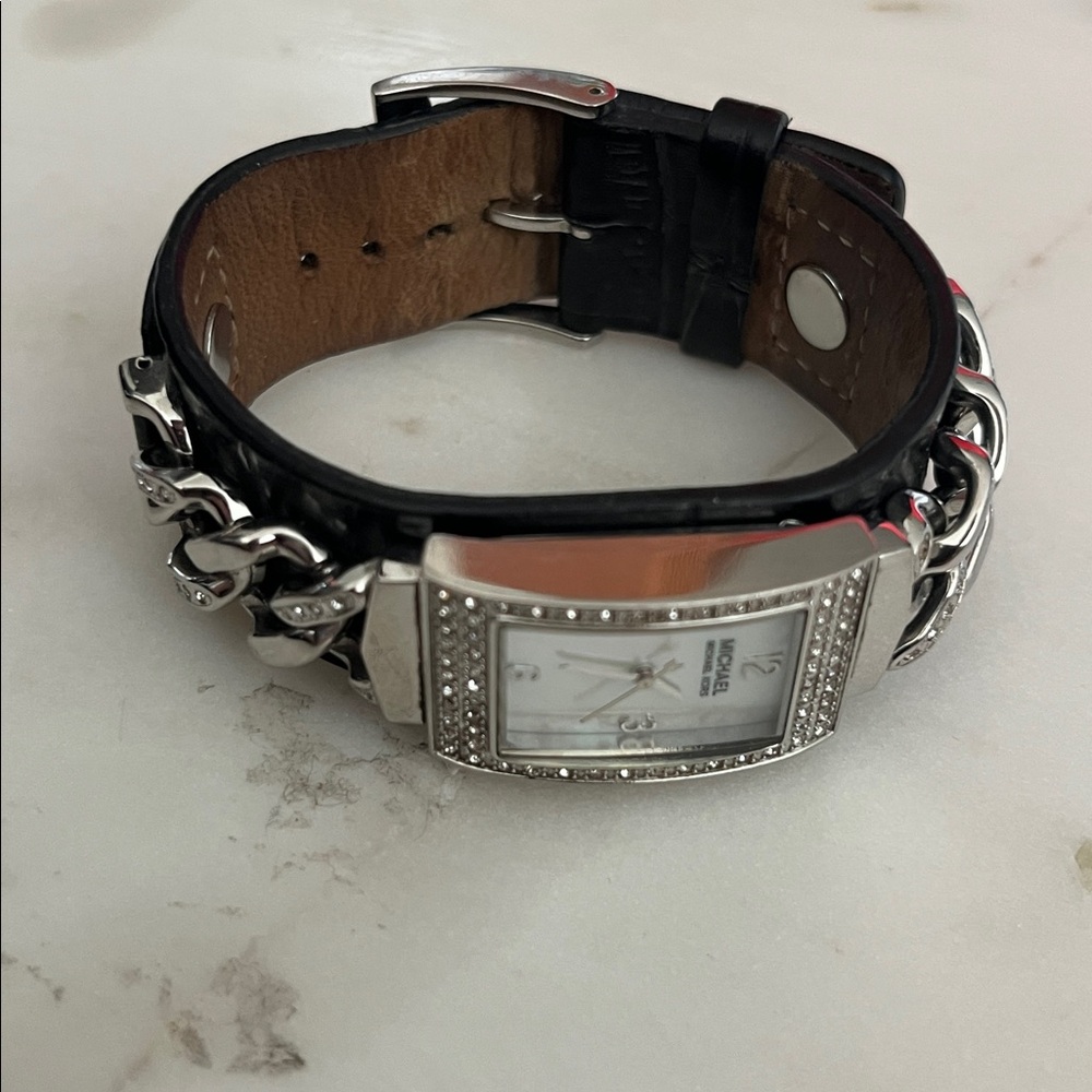 Michael Kors Silver And Black Rectangular Watch - image 3